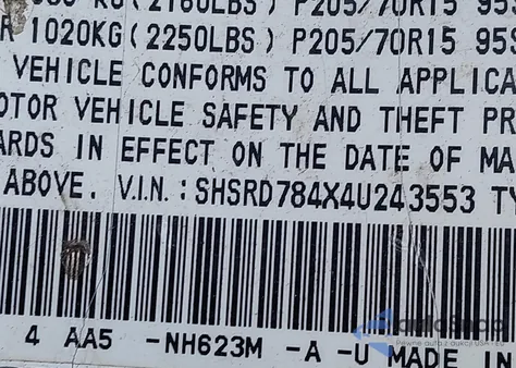 2004 Honda Cr-V Lx from USA, damaged, VIN SHSRD784X4U243553